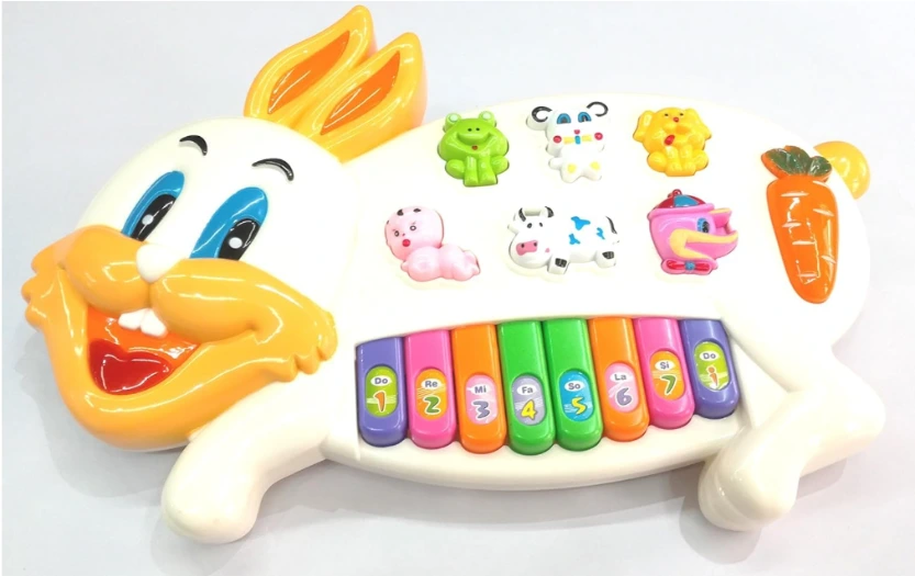 Musical Rabbit Piano Toy for Kids, Electronic Learning Keyboard with Animal Sounds, Lights and Melodies