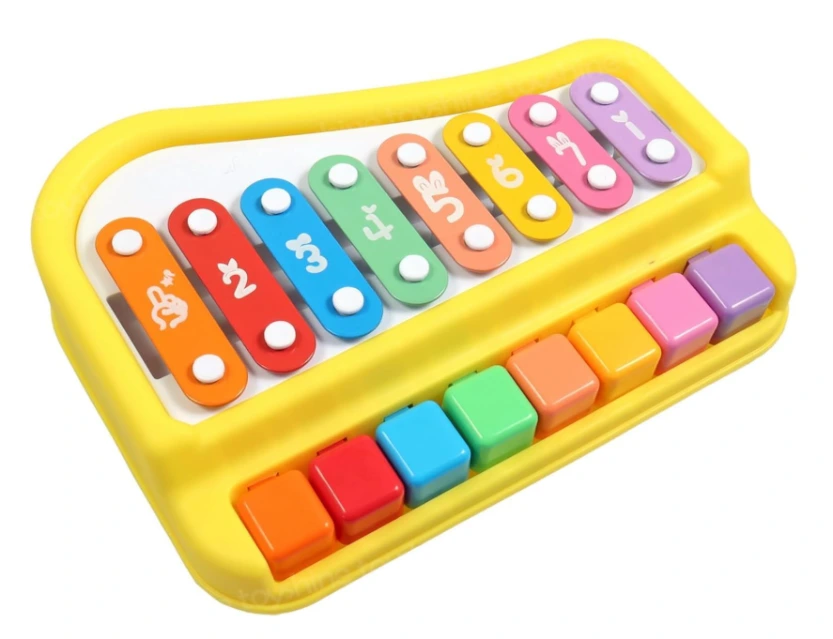 2-in-1 Musical Toy Xylophone and Piano, 8 Colourful Keys, Educational Learning Instrument for Toddlers 1-3 Years(Red & yellow)