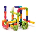 Educational Building Pipe Blocks Set, 165 Pieces, Multi-Coloured Construction Puzzle Toy for Kids