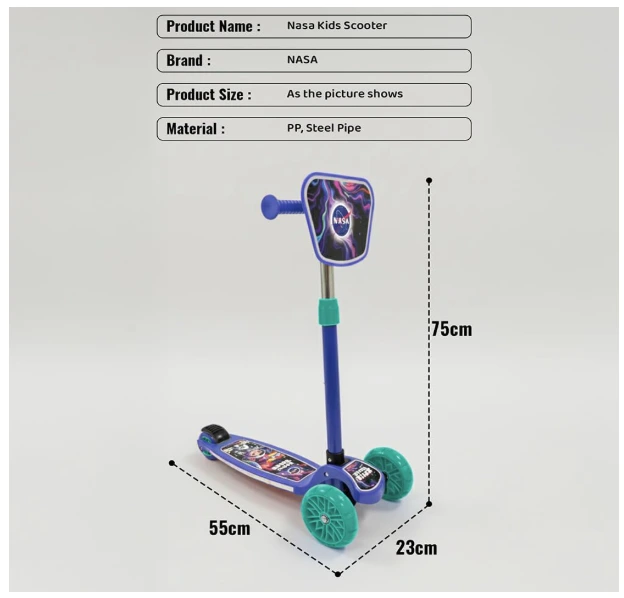 Goga enterprises NASA Kick Scooter for Kids 5+ Years, Foldable Skate Scooter for Children Boys & Girls with Multi-Level Height Adjustment, LED Wheels & Brakes -Blue