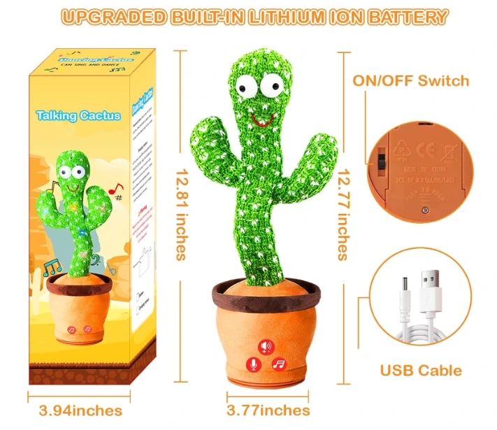 Goga enterprise Dancing Cactus Toy for Kids (1 Year Warranty) Talking Singing Children Baby Plush Electronic Toys Voice Recording Repeats What You Say LED Lights
