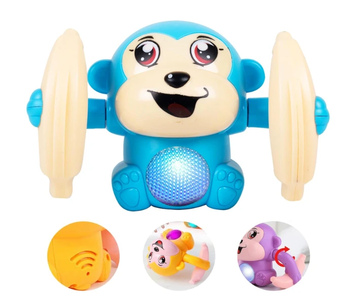 Dancing Monkey Toy, Interactive Musical Tumbling Toy with Spinning Bananas, Orange and Multi-Colorrolling with Voice Control