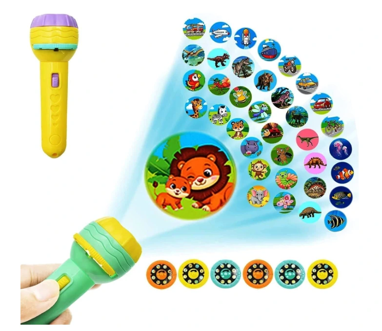 LESER 3 Slides 24Patterns Mini Projector Torch Toy Slide Flashlight Projector Torch for Kids Lamp Education Learning Night Light Before Going to Bed(Random Slides)